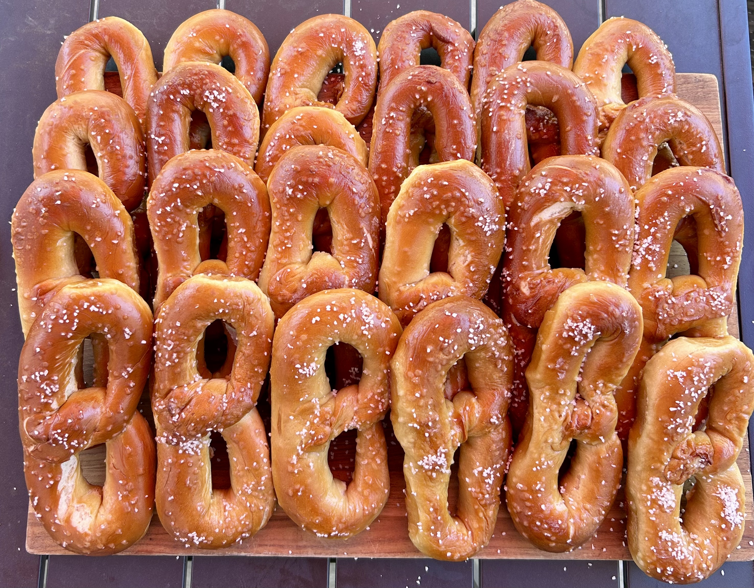 Fresh Philly-style soft pretzels, hand-shaped and baked